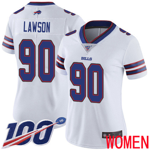 Women Buffalo Bills 90 Shaq Lawson White Vapor Untouchable Limited Player 100th Season NFL Jersey